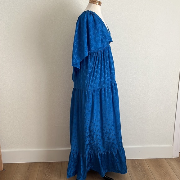 Free People Cha Cha Floral Button Front Cape Style Ruffle Hem Maxi Dress - Picture 8 of 13